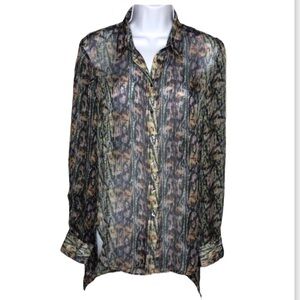 Theyskens' Theory Sheer Printed Silk Button Down